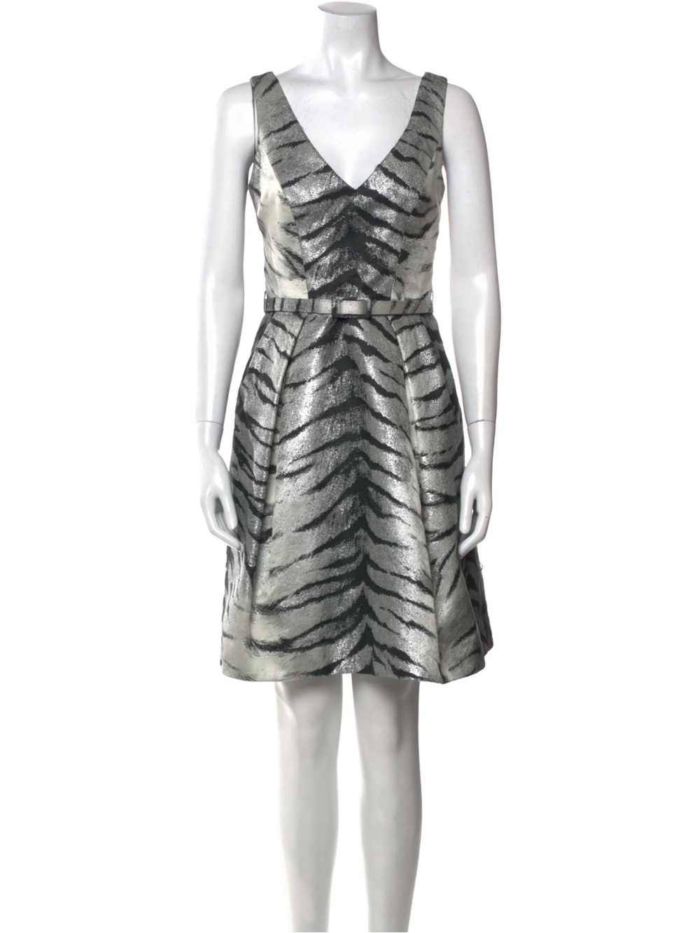 Theia Metallic Animal Print Jacquard Fit & Flare Dress Sz 6